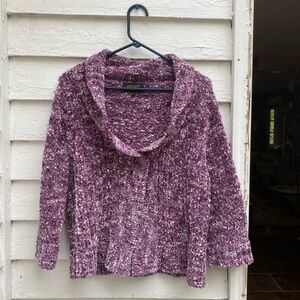 One Button Purple Cardigan Sweater with Chunky Knit and Relaxed Fit